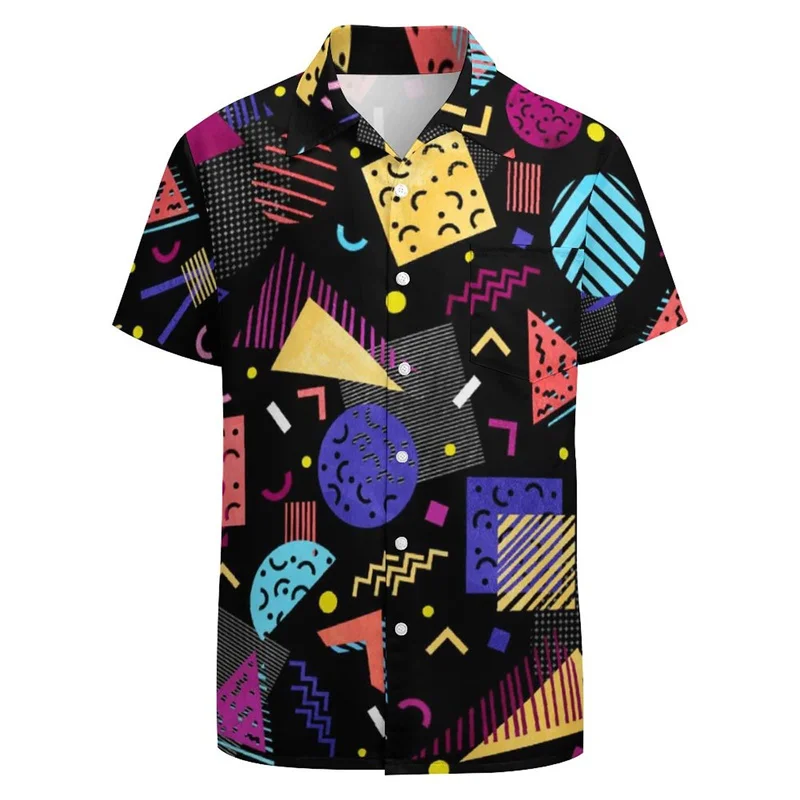 Classic 3d Print Hawaiian Shirt For Men Funky Retro Graphics Party Shirt Short Sleeve Button Up Shirt Street Y2k Clothing