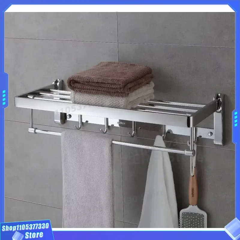 304 Stainless Steel Towel Rack Wall Mount Bathroom Accessories Thickened Chrome Rod Shower Hanger Mobile Hook Mirror Finish