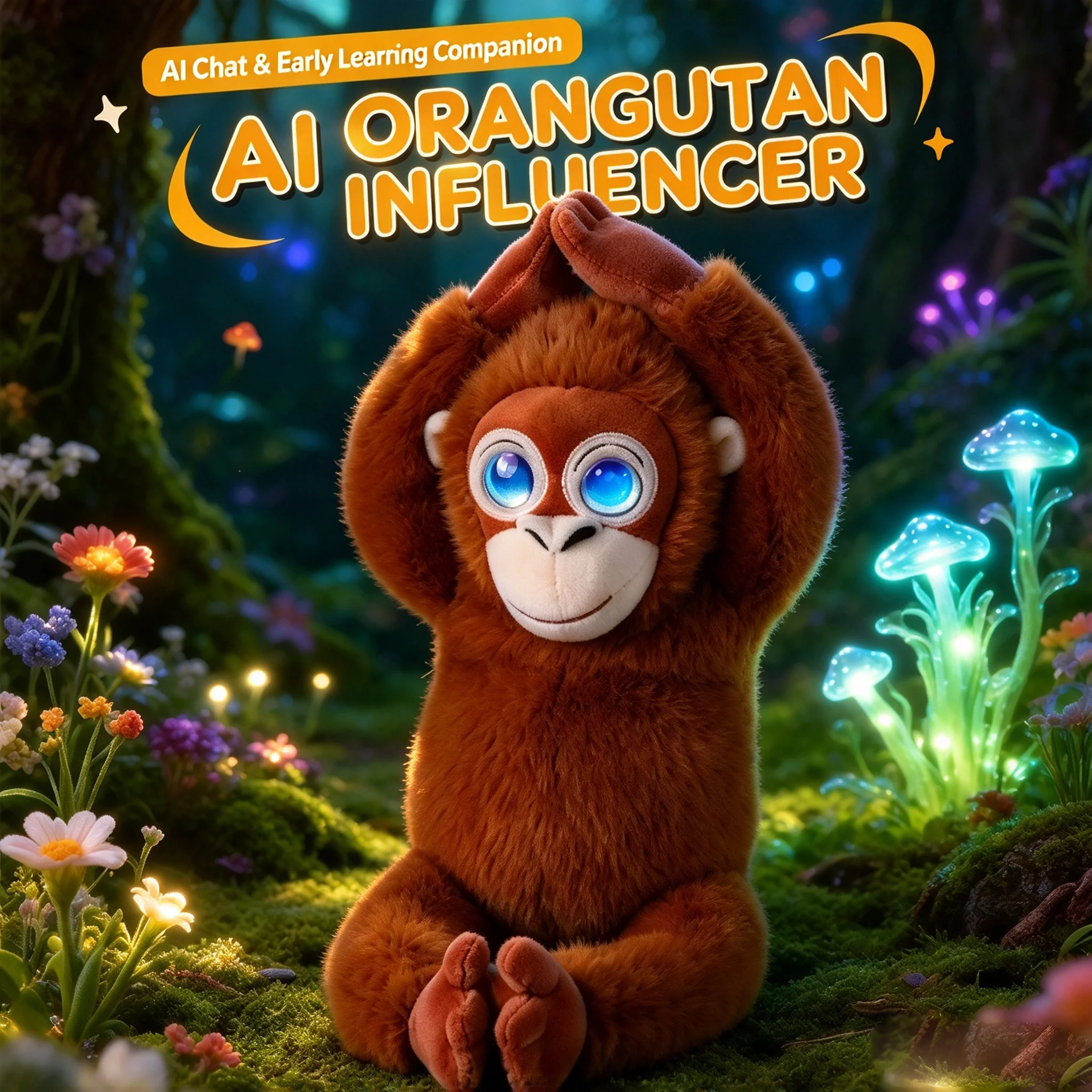 AI Smart Orangutan Plush Toy, Interactive Talking Stuffed Animal with Dynamic Eyes, Educational Early Learning Companion for Kid
