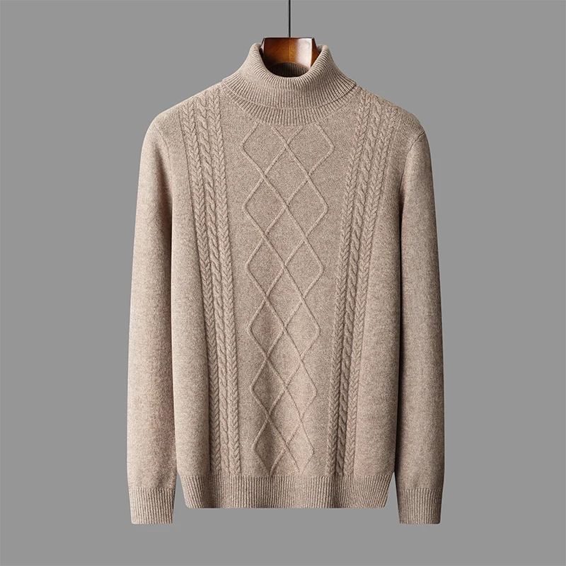 Wheat Autumn/Winter new 100% Merino wool cashmere sweater men's lapel pullover warm bottom knit shirt top