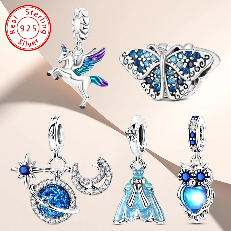 

925 sterling silver lucky unicorn and butterfly bead pendant suitable for DIY snake bone bracelet pendant female jewelry gift