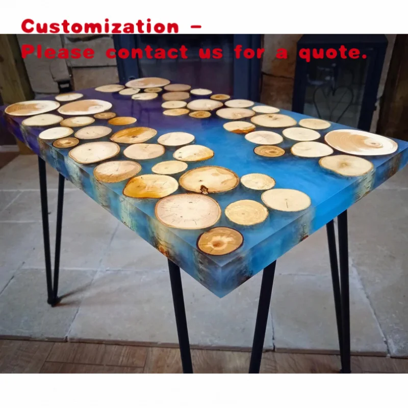 custom.Hot Selling Modern Walnut Dinner Blue River Epoxy Resin Dining Table Customized Color & Packing Manufacture