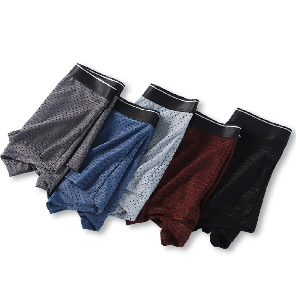 Moda meados de cintura roupa interior masculina recorte confortável malha macia boxer shorts secagem rápida wicking suor calcinha de seda gelo casa