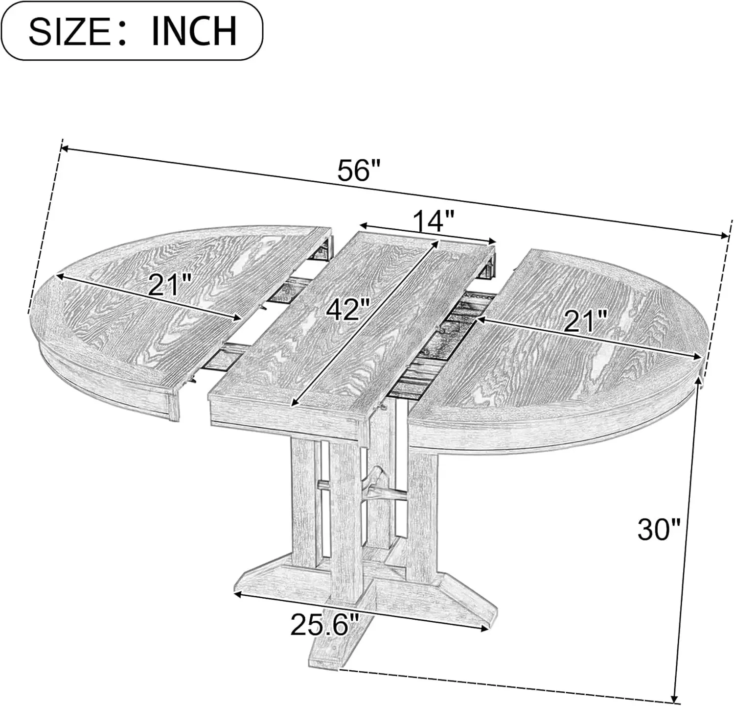 Table à manger extensible ronde en bois de ferme, 42 en effet, 56 pour 4-6 personnes, cuir chevelu de 14 pouces, meubles de cuisine fonctionnels