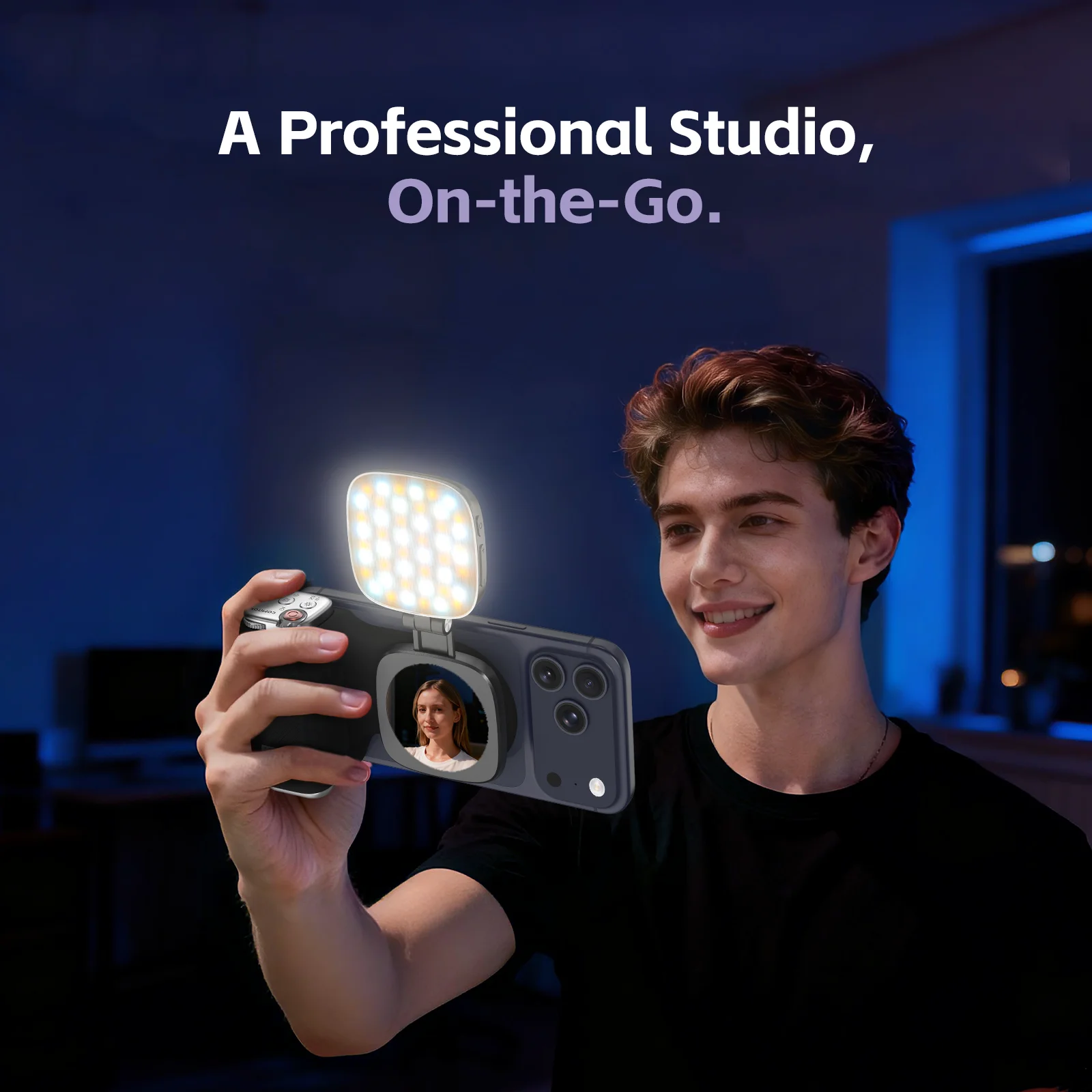 COMITOK MOCA Selfie Booster per iPhone Pro, impugnatura ergonomica, otturatore DSLR/telecomando ricaricabile + specchio opzionale/luce di riempimento