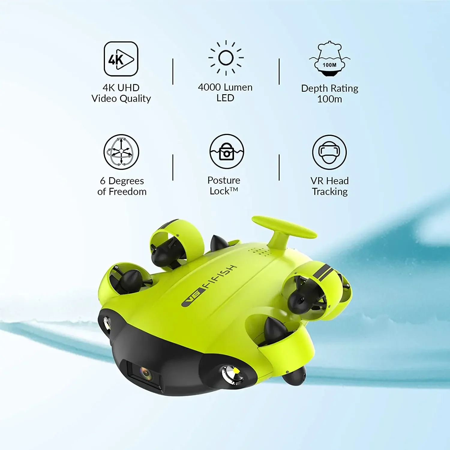 FIFISH V6 Underwater Drone with AI Vision Lock, QYSEA 360 Omnidirectional Movement Underwater ROV with 4K Camera, Portable Robot