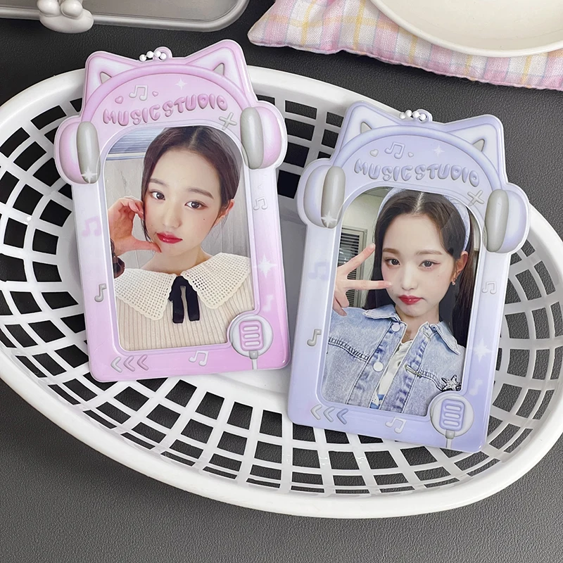 Music Studio Photocard Holder 3 Inch Kpop Idol Photo Protector Case With Keychain Photos Sleeves Student Bus ID Bank Card Case