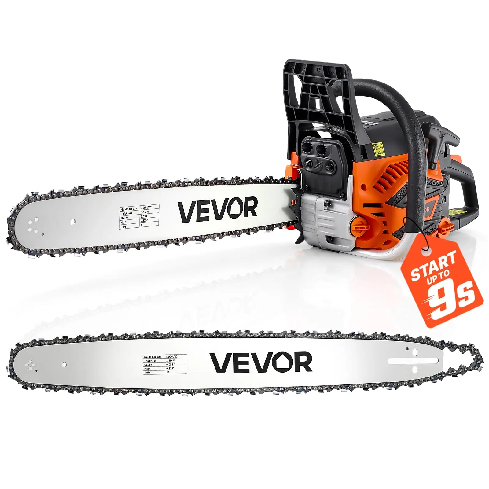 Gas Powered Chainsaw 20 & 22 Inch 62CC 3.8HP 2 Stroke Engine Saw