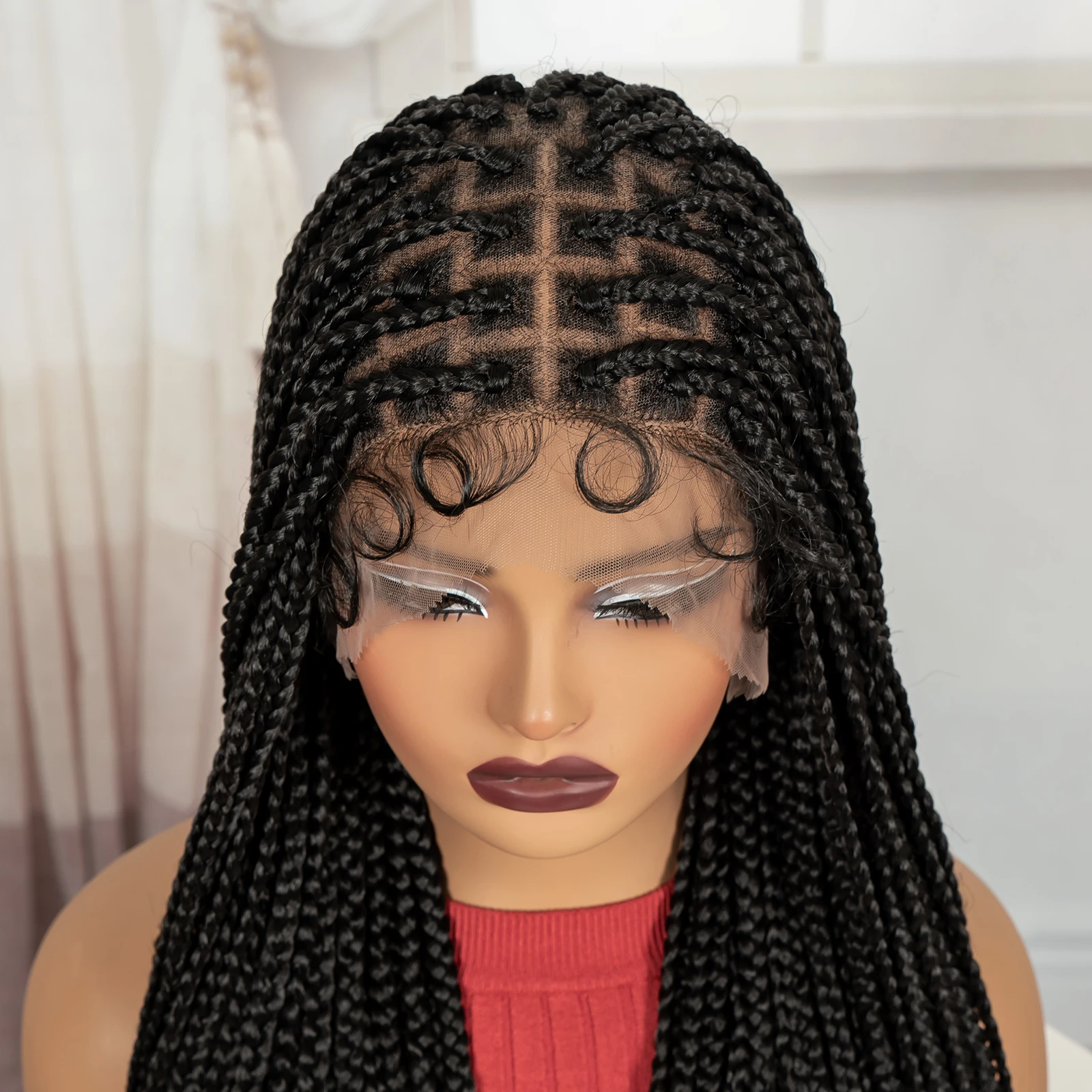 36inch Long Box Braided Wigs Synthetic Full Lace Knotless Braids Wigs with Baby Hair Colored Braids Wig for Black Women