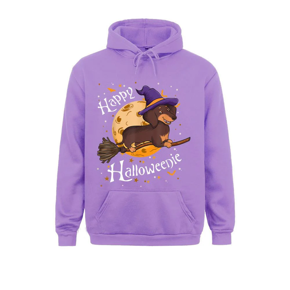 High Quality Happy Halloweenie Dachshund Dog Halloween Witch Wiener Broom Men Sweatshirts Hoodies Men Clothes Simple Style Tops