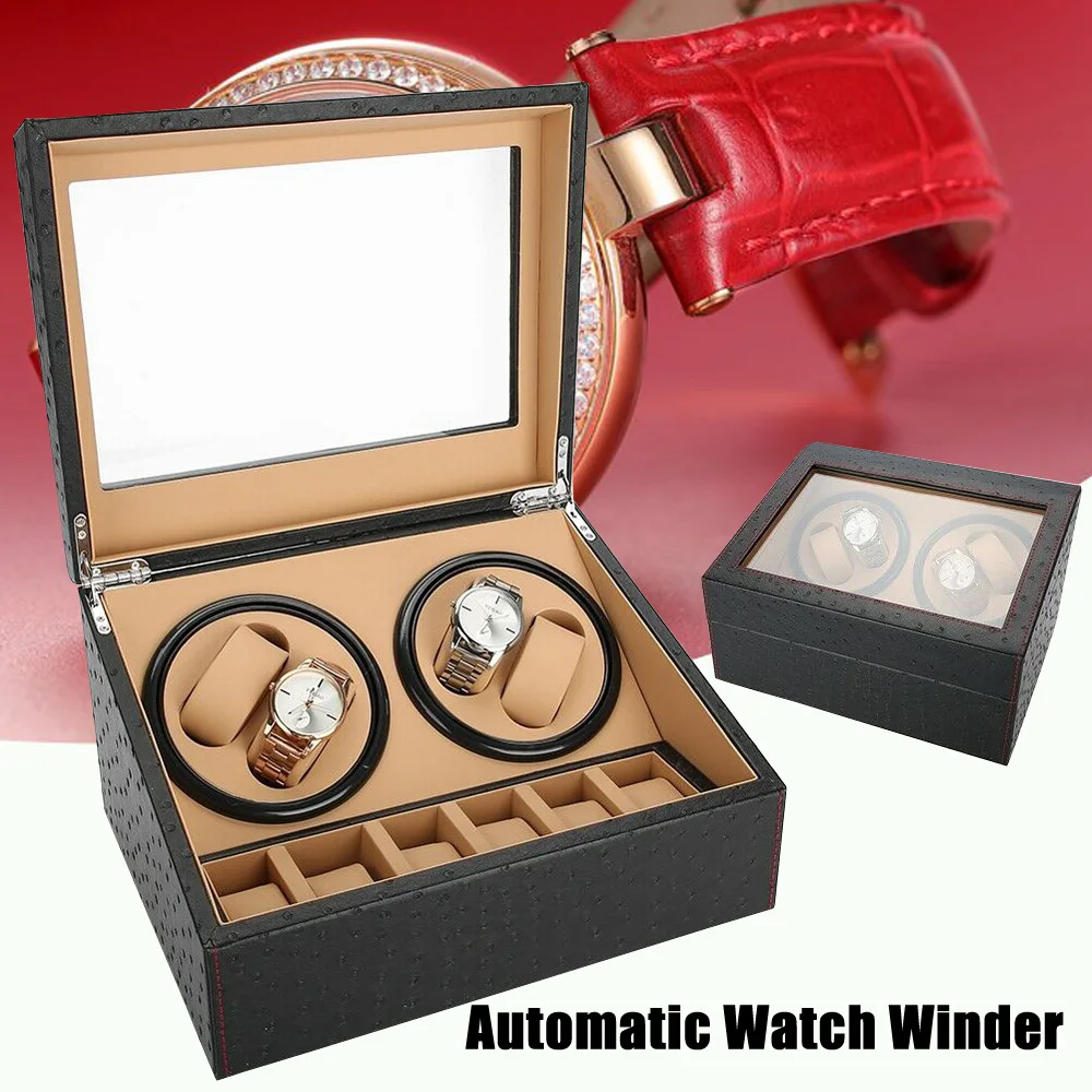 4+6 Winder Storage Automatic Rotation Organizer Black Display Case Leather Watch Box, Watch Winder Storage Display Case Black