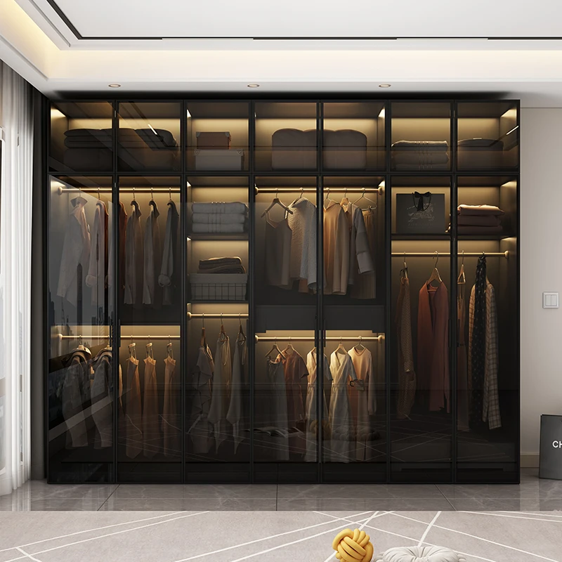 

For Bedroom Wardrobe Modern Luxury Lockers Open Glass Door Drawers Storage Wardrobe Bedroom Cabinet/ Closet Organizer Furniture