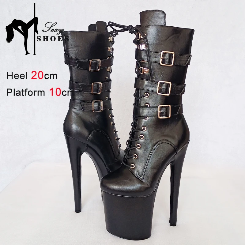 Sexy Knight Female 8Inch High Heel Platform Ankle Boots for Women Autumn Winter Shoes 20cm Black Buckle Strap Pole Dancing Boots