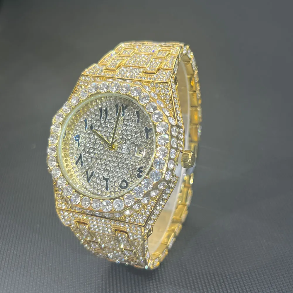 Brand Men's Watch High-end Luxury Full Diamond Quartz Watches Iced Out Personalized Arabic Numerals Wristwatches Gift 2025