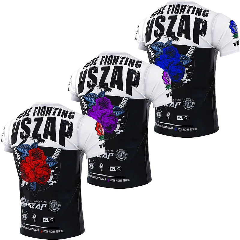 2025 VSZAP Fighting Sports Fighting Sanda Short sleeved T-shirt Fitness Training MMA Appears Male Muay Thai Seeks Muscle UFC