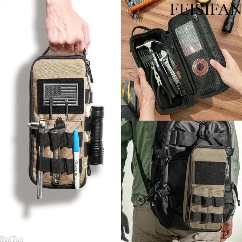 Pochette à outils portable robuste pour électricien, étui de rangement utilitaire, sac EDC compact pour moto et vélo de route