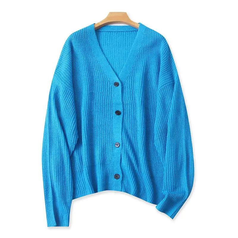 

Осень-зима женский свободный вязаный свитер V-Ne на одной пуговице теплый модный универсальный утягивающий длинный трикотаж све