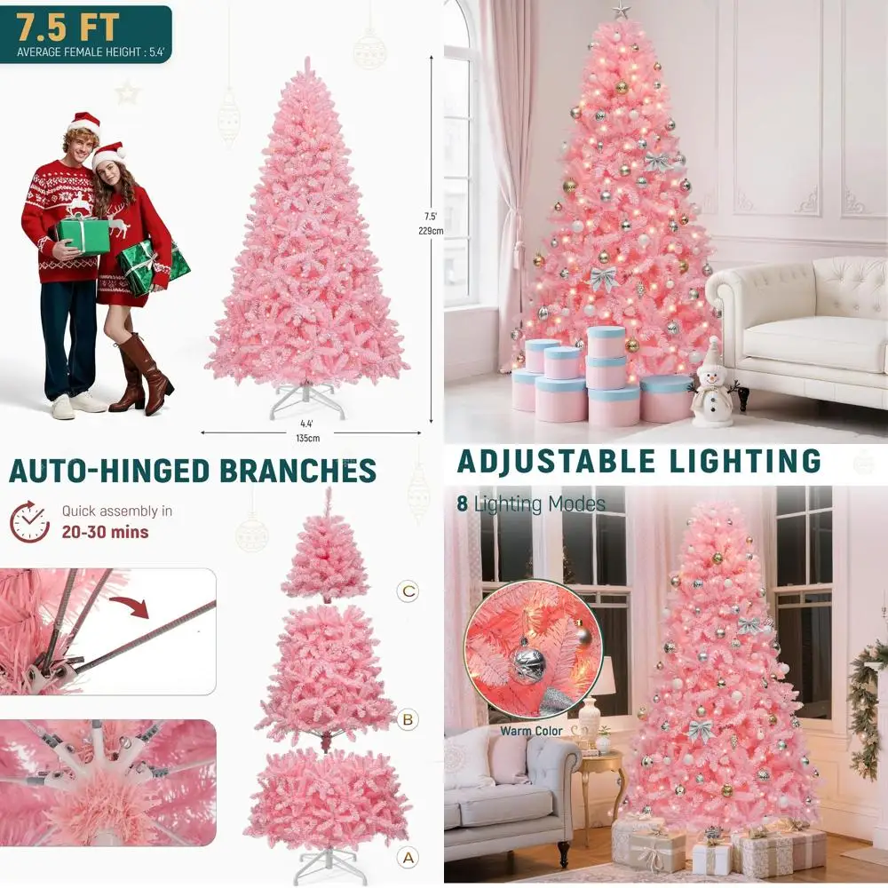 

Искусственная рождественская елка из розовой ели длиной 7,5 футов со светодиодной подсветкой и 1350 наконечниками из ПВХ для праздничного декора