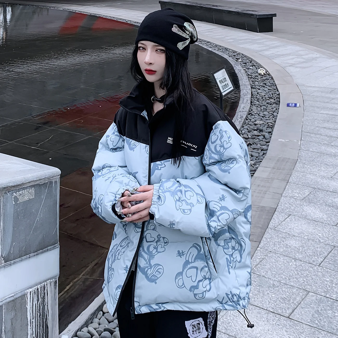 Jacket Down Men 2022 Winter Quilted Coat Women Zipper Puffer Broken Heart Bear Sherpa Jackets Fashion White Casual Clothes