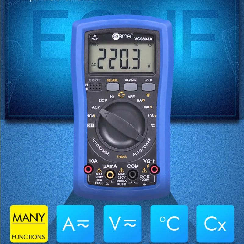 VC9803A VC9802A Digital Multimeter AC DC Resistance 400Ω~40MΩ Capacitance 4nF-4mF Full Protection TRMS Auto Range Measurement