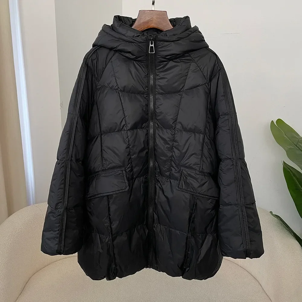 New Winter Women White Duck Down Jacket Hooded Plus Size Warm Oversize Puffer Coat Female Casual Loose Parkas Pocket Outerwear