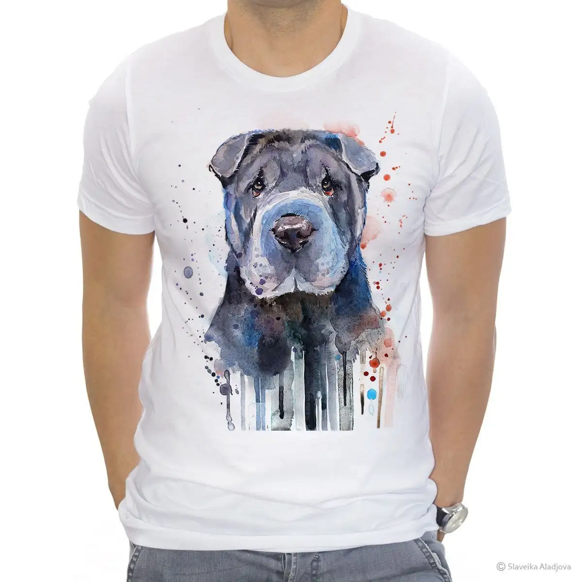 Shar Pei T Shirt Ring Spun Cotton 100 Watercolor Print Art Animal Xs S M L Xl Xxl