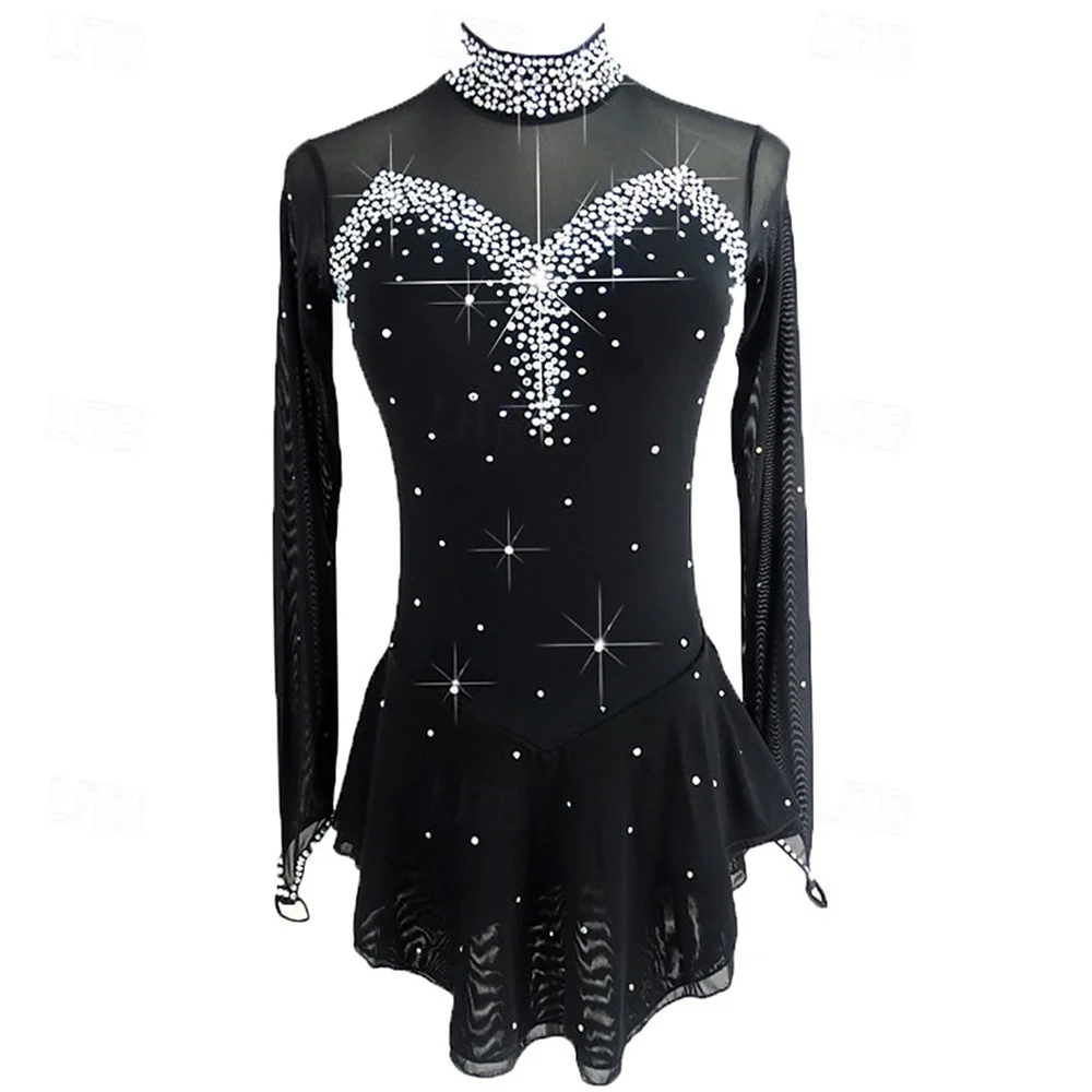Figure Skating Dress Women's Open Back stretchy Practice Professional Competition Skating Wear Handmade Classic Crystal