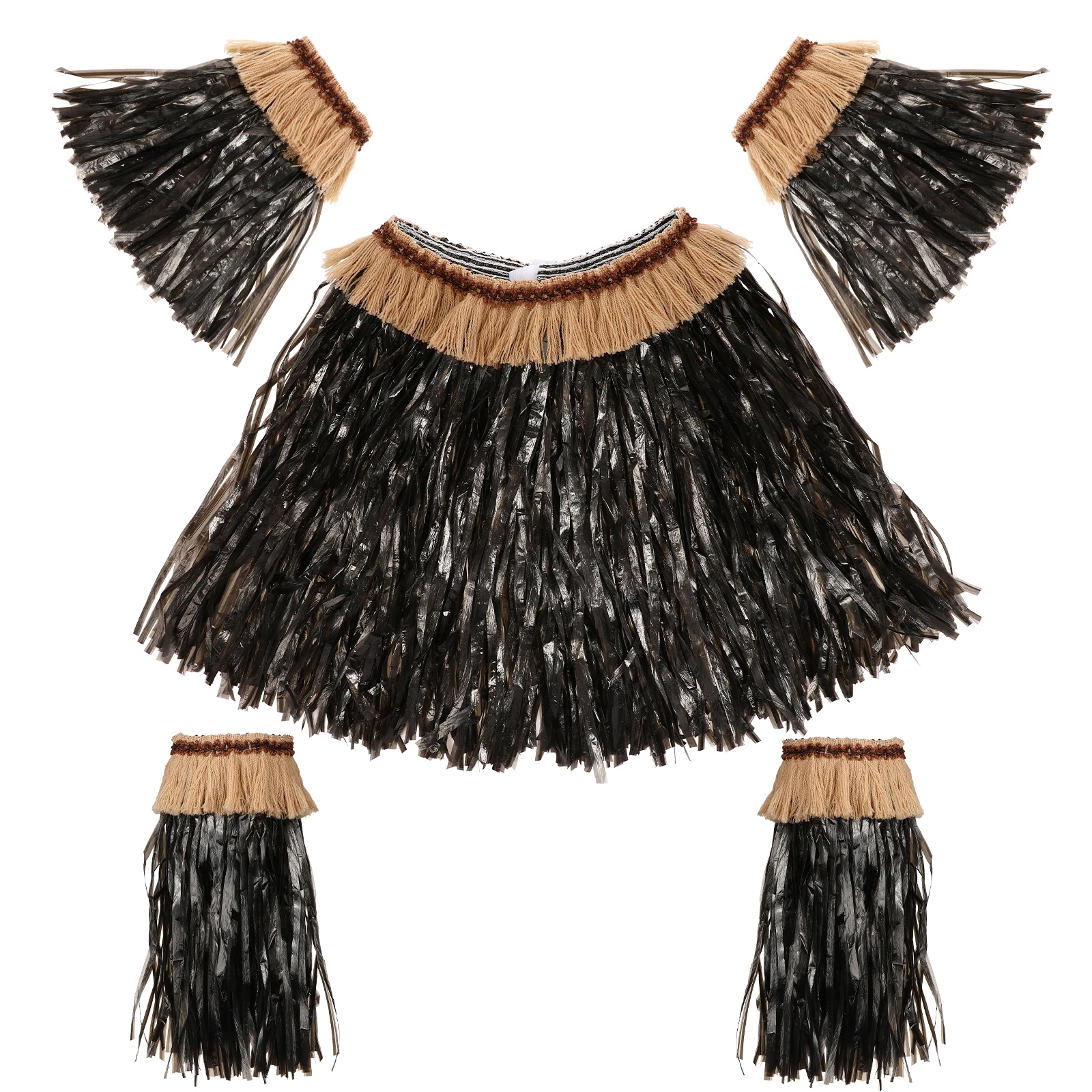 

Grass Skirt Set Women Tropical Outfit Luau Party Skirt Adult Hawaiian Theme Arm Leg Bands Elastic Waist Lightweight Durable