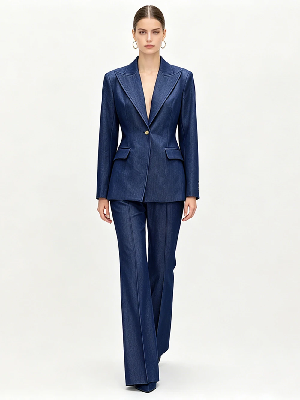 

Modphy Women'S 2 Piece Solid Trouser Set Notched Blazer Single Button Slim High Quality Minimal Autumn Formal Suit Pants Set