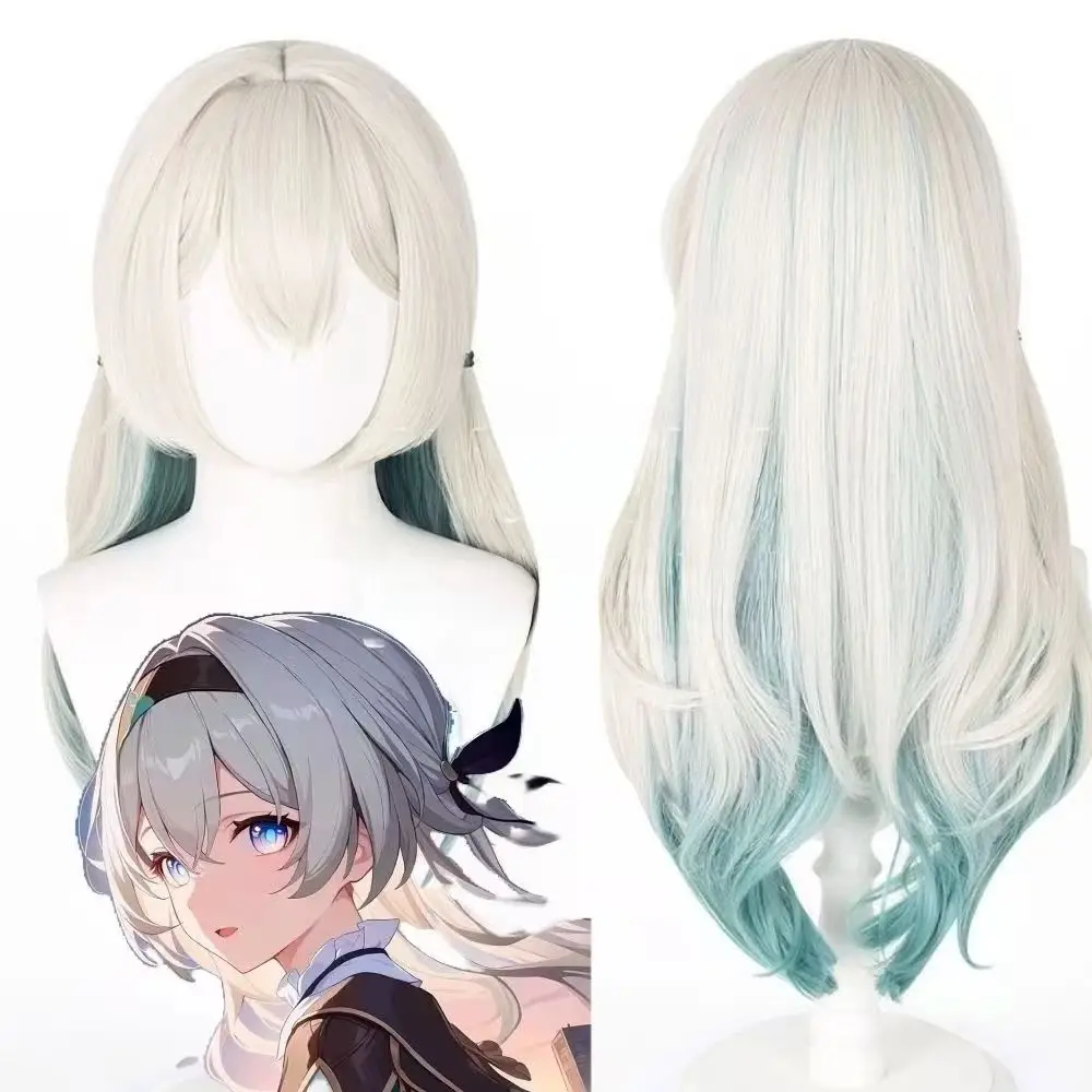 

Game Honkai Star Rail Косплей Светлячок Косплей Синтетический парик Серебристо-белый градиент Озеро Зеленый Длинный парик с подкладкой из розовой сетки