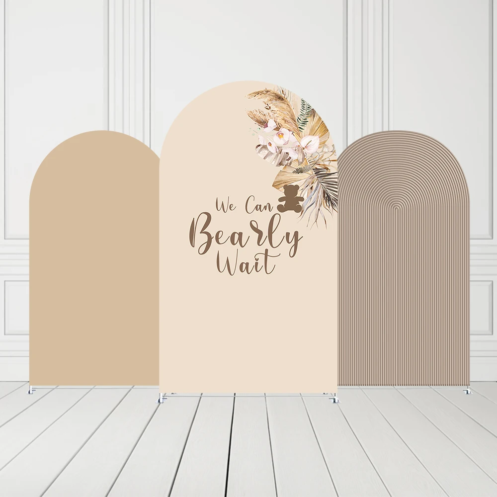 

Arch Backdrop Covers Beige Bear Boho Floral Birthday Party Arch Stand Cover for Kids Baby Shower Bearly Wait Parties Decorations