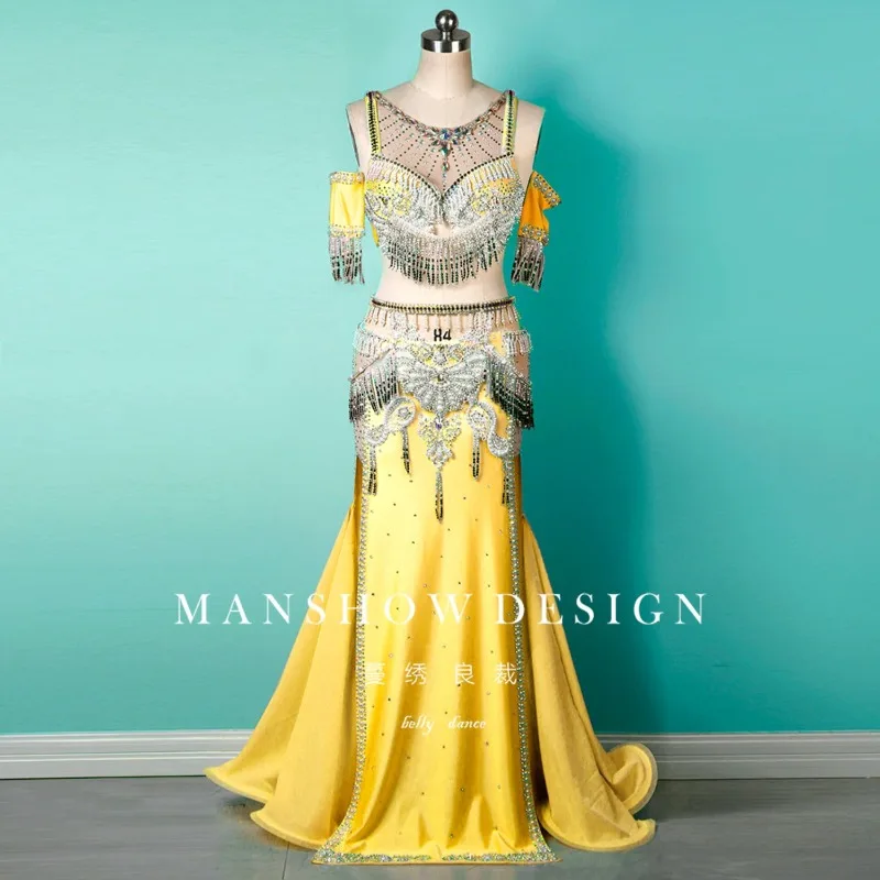 Customized Belly Dance Costume Women Set Sexy Chest Wrapped Conservative Tassel Long Dress Performance Outfit