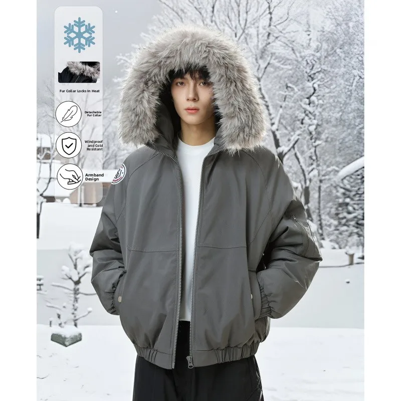 

Мужская зимняя утепленная хлопковая куртка для активного отдыха, водонепроницаемая, теплая, с капюшоном, со съемным меховым воротником, в американском стиле, с длинными рукавами, на молнии
