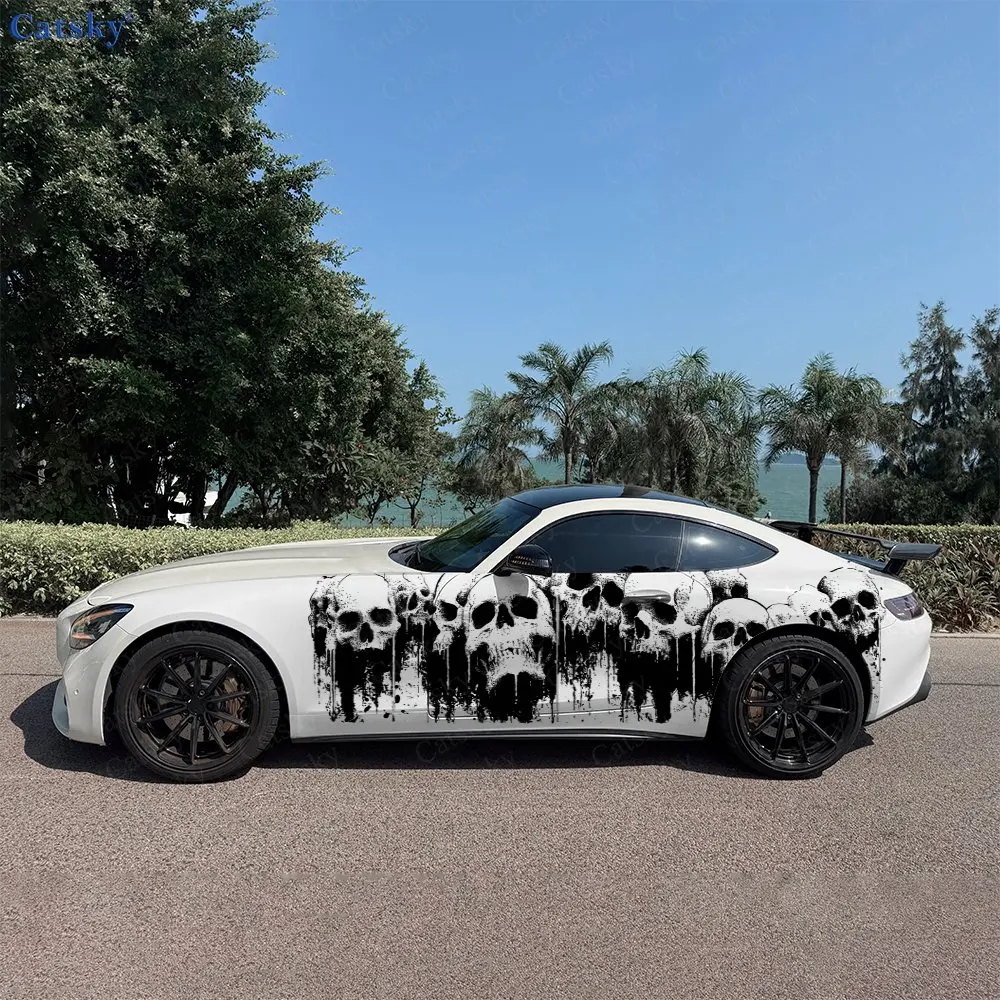 

Наклейки на боковые части автомобиля с рисунком «Краска-брызги и скелет», самоклеящиеся, из ПВХ, водонепроницаемые и устойчивые к царапинам, аксессуар для автомобиля, подарок