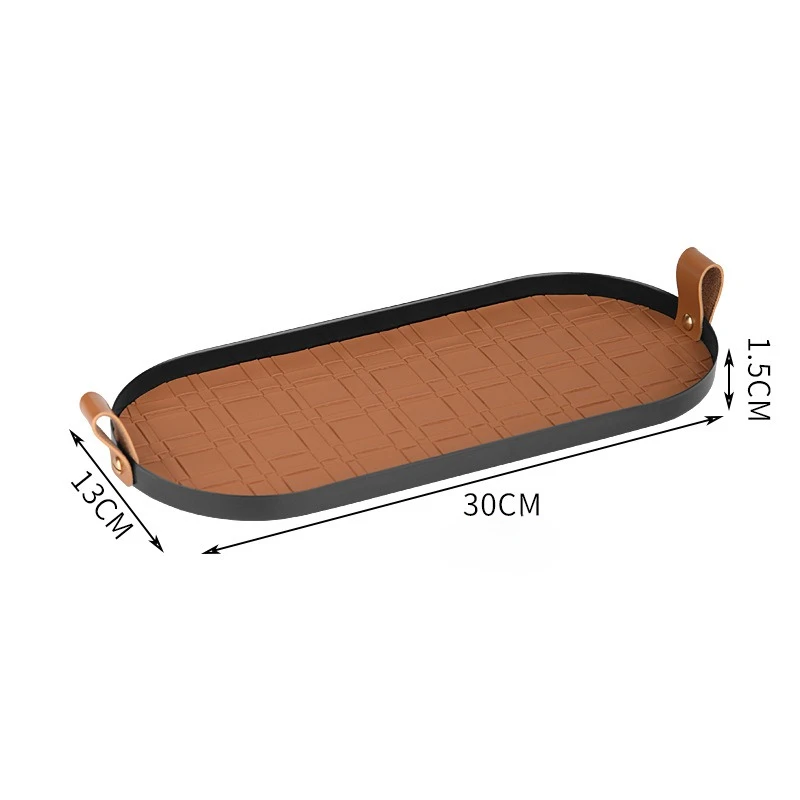 Nordic Woven Leather Storage Tray Jewelry Display Plate Cosmetic Sundries Plate Rectangle Cake Fruit Dessert Tray Home Decor