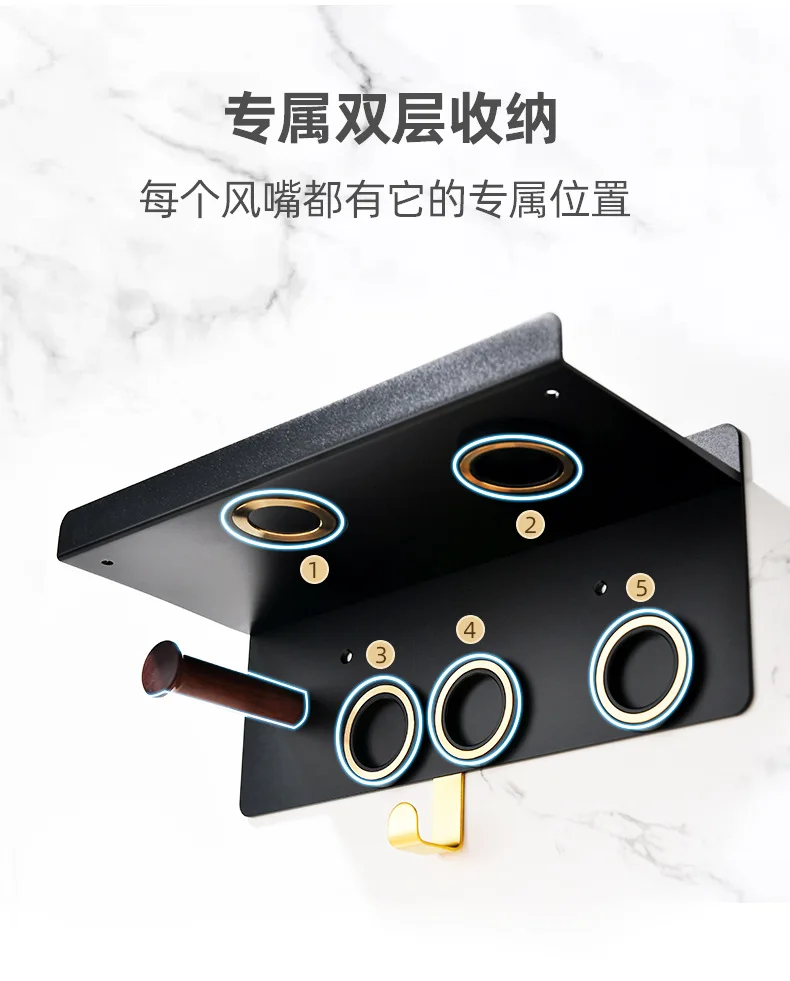 Staffa per asciugacapelli, portaoggetti a doppio strato, bagno universale a parete senza perforazione