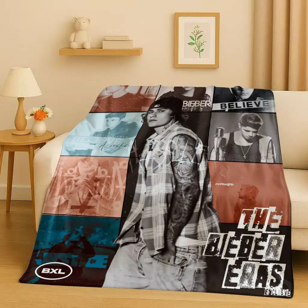 

3D Fashion B-Bieber Singer Star Flannel Blanket,Ultra Soft Warm Plush Throw for Home Bedroom Bed Sofa Cover Office Travel Gift