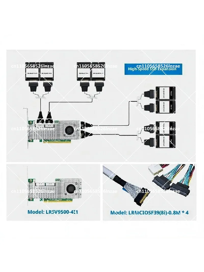 High-Speed PCIe5.0 x16 to 4-Port MCIO 8i NVMe Switch Adapter for Server Storage & GPU Expansion Card