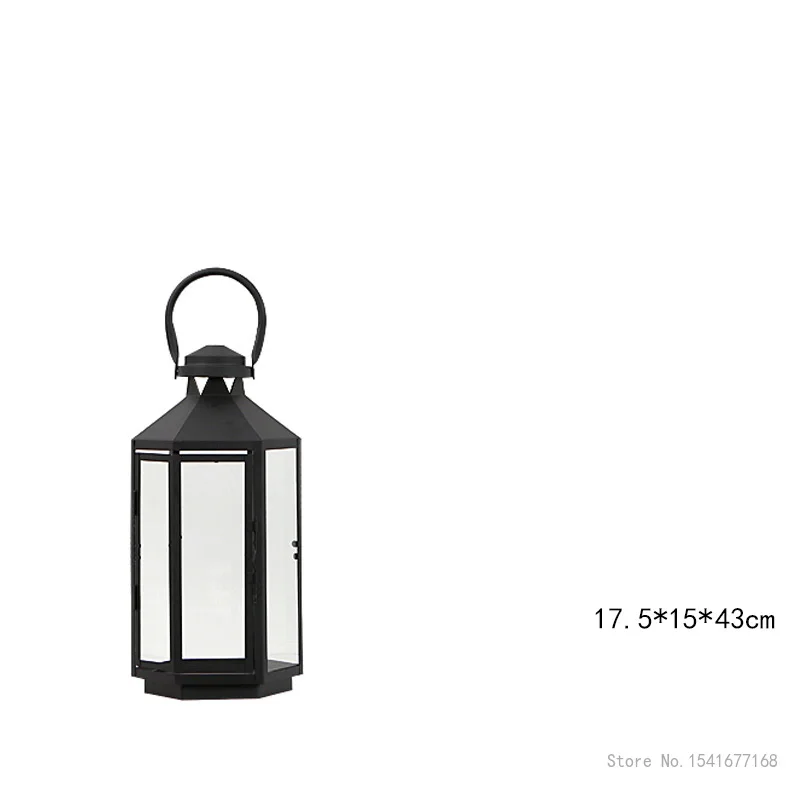 Nordic Outdoor Glass Windproof Candlestick, Wrought Iron, Floor Wind Lamp, Simple Shooting Props, Retro Garden Decor view 6