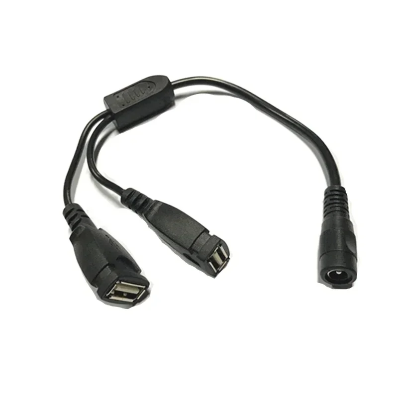 DC 5521 DC5.5-2.1 5.5*2.1MM 5.5/2.1 Female To 2-port Dual USB A  Converter Power Charging Line Cable 5V 12v