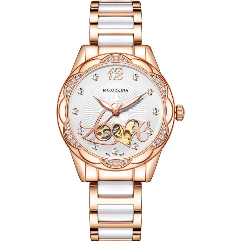 Nouvelle mode femmes montres mécaniques en acier inoxydable bracelet en céramique étanche luxe automatique squelette Montre femmes Montre Femme