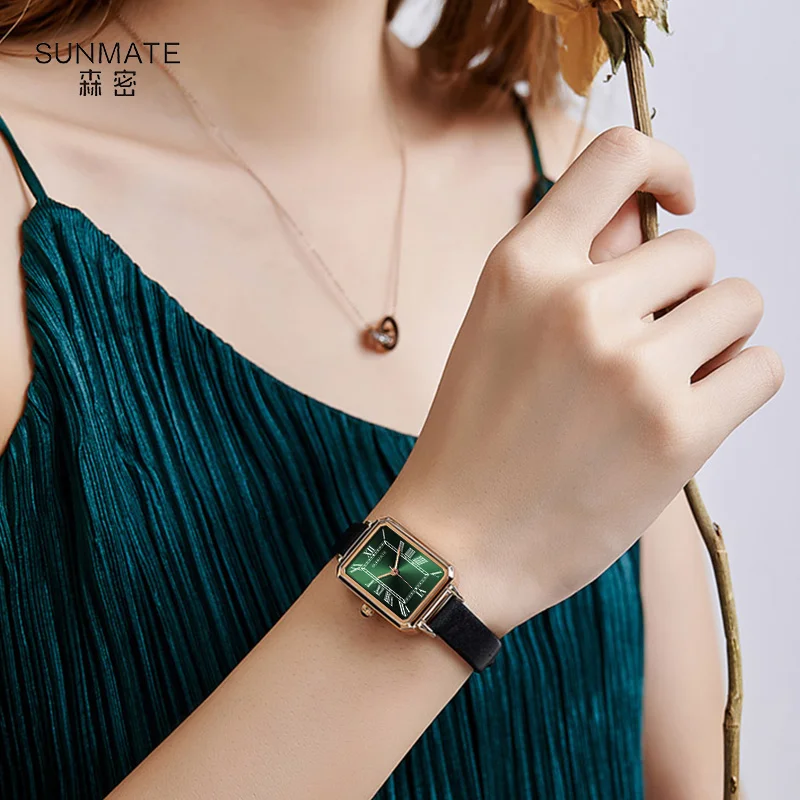SUNMATE Classic Square Women's Watch,genuine Leather/stainless Steel Strap,casual and Stylish Women's Watch,comes with Watch Box