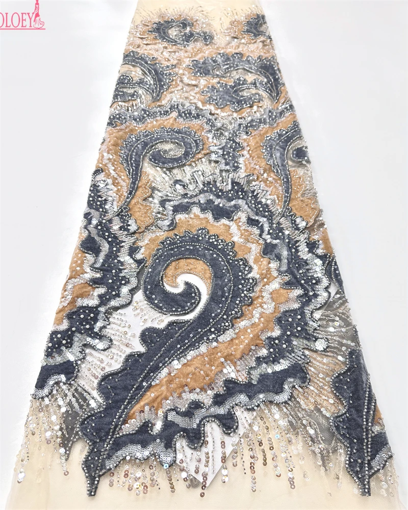 Luxury Velvet Black Beaded Lace Fabric 5 Yards High Quality 2025 Fashion Sequin African Laces for Women