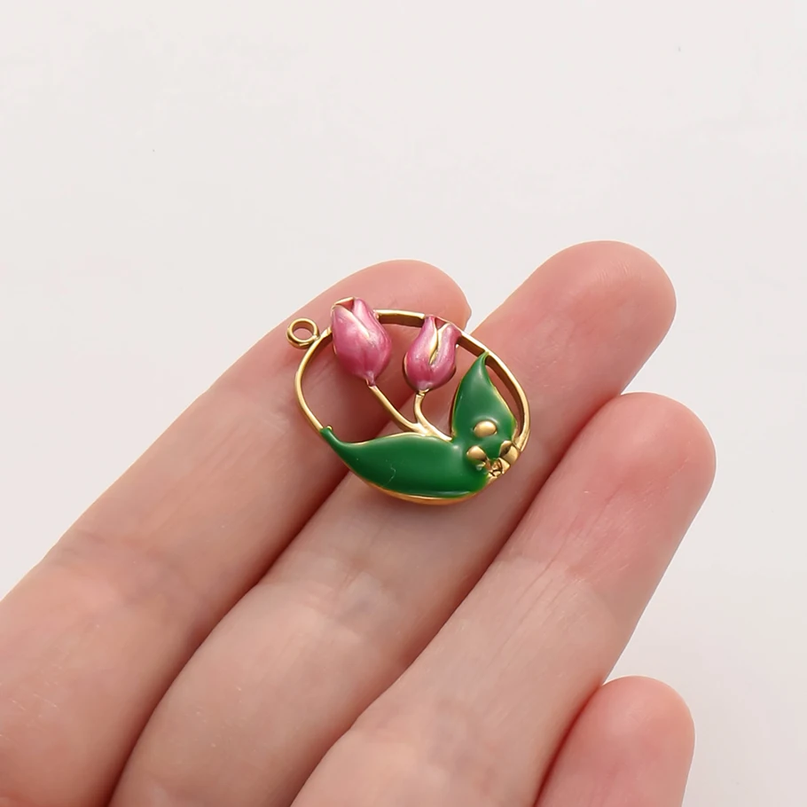 3-teiliges Mädchen-Anhänger-Set in Pink mit Öltropfen-Effekt aus Edelstahl, Pflanzen- und Blumenmotiv-Anhänger für Schmuckherstellung, DIY Schlüsselanhänger – Detail 4
