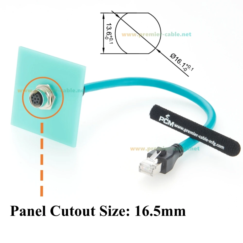 M12 8Pin A Code Female to RJ45 Male Cable Bulkhead Panel Mount 1Gbps CAT6A Industrial Ethernet Cable IP67 Shielded for Profinet