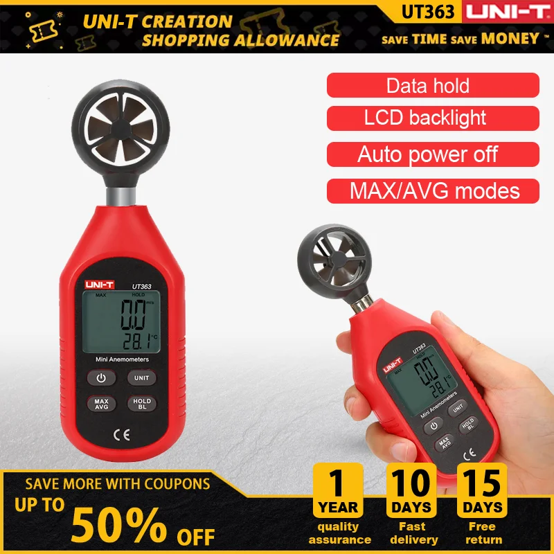 

UNI-T UT363 Handheld Anemometer Digital Wind Speed Measurement Temperature Tester LCD Display Air Flow Speed Wind Meter