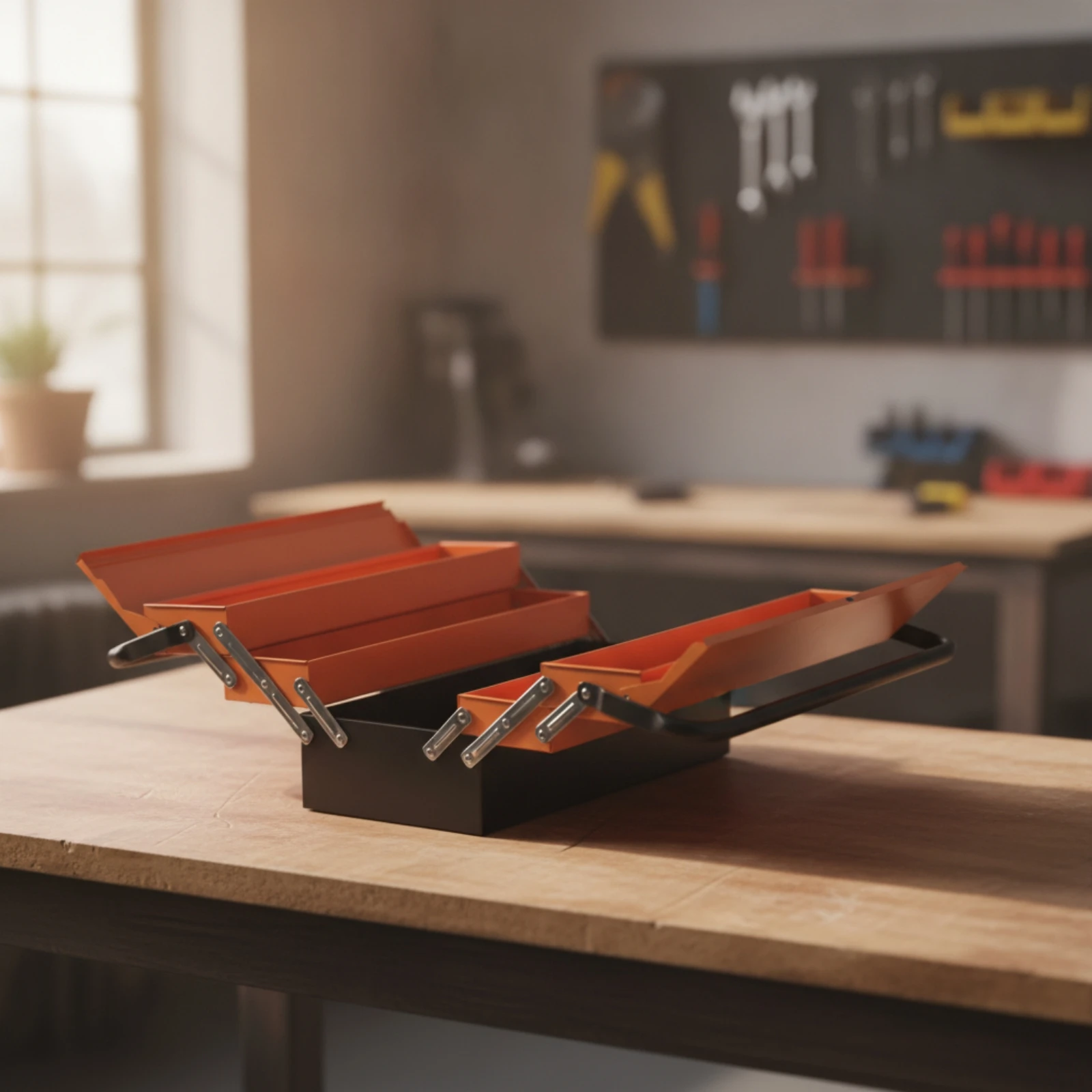 Cantilever Toolbox Heavy-Duty Toolbox with Trays Metal Tool Box Foldable Organizer Compact for DIYers, Workshop, Garage