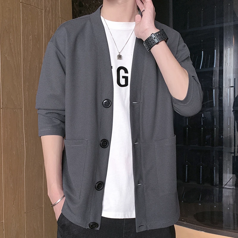 Fashion V-Neck Spliced Solid Color Korean Cardigan Sweaters Men\'s Clothing 2024 Spring Autumn New Loose Knitted All-match Tops