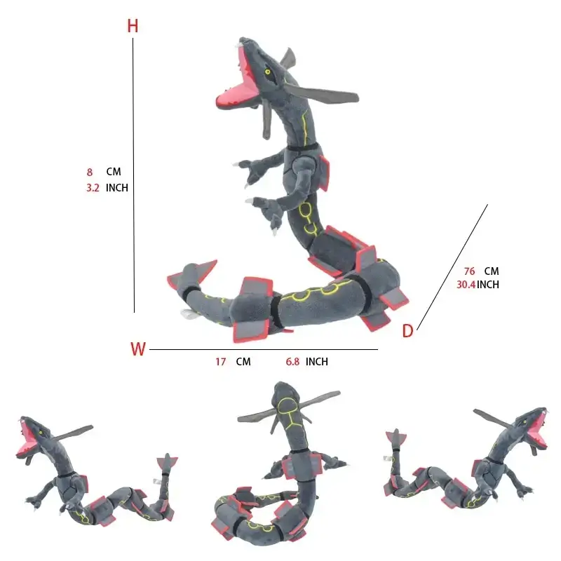 Shiny Rayquaza Plush Toys Stuffed Animal Game for Collectible Gift,Soft Plushies,Cute Cartoon Character Black 12 Inch - 6
