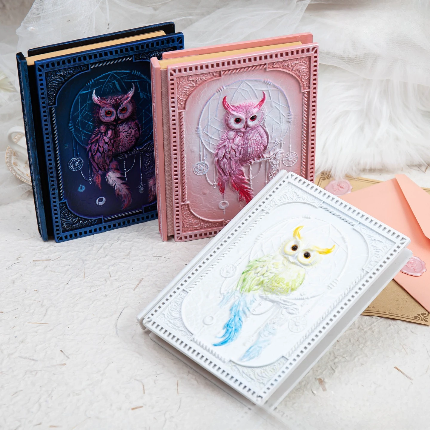 Vintage A5 Owl Resin Notebook, Cthulhu Embossed Gothic Aesthetic Journal, Occult Magic Stationery Gift
